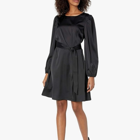 NWT The Drop @shopdandy Belted Silky Stretch Dress Black, Size Large - Picture 1 of 7